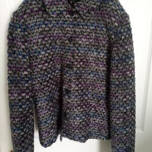 Revue 8 Multclrd Acrylic Wool Mohair Knitted Lngslvs Lined Button Up Women's
